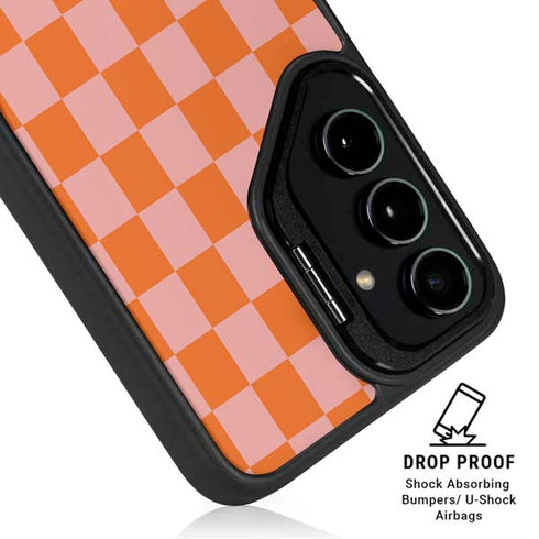 Orange Checkered Galaxy S25 Kickstand Case